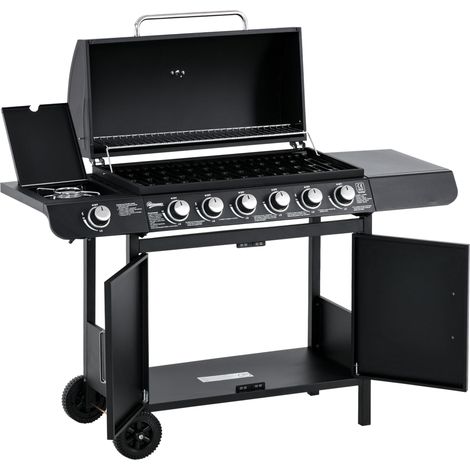 Barbecue à gaz 7 brûleurs avec thermomètre, barbecue portable, noir., idéal pour le camping, les pique-niques et les repas en plein air (1/5)