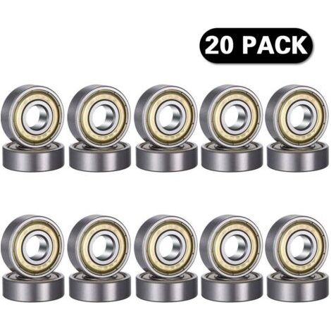 QORVA-Lot de 20 roulements à billes 608 ZZ – Acier au carbone – Double blindage métal – Dimensions 8 x 22 x 7 mm – Vitesse limite 34 000 tr/min - 608ZZ (1/5)