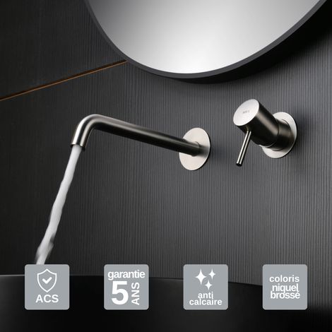 Robinet Mitigeur Lavabo Encastré Salle de Bain niquel brossé – Anti-Calcaire – Design Moderne - MONZA IMEX (1/4)