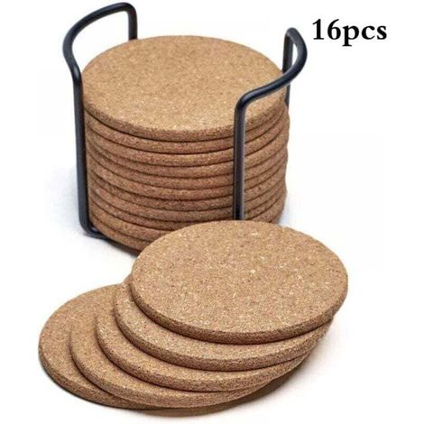 [MAI UTILIZZATO]Sottobicchieri rotondi in sughero naturale, confezione da 16 pezzi. Assorbenti, ecologici, resistenti al calore e riutilizzabili. (1/4)