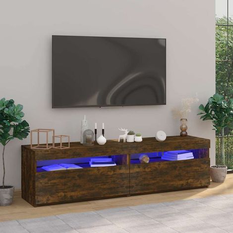 815124 vidaXL TV Cabinet with LED Lights 2 pcs Smoked Oak 75x35x40 cm (1/5)
