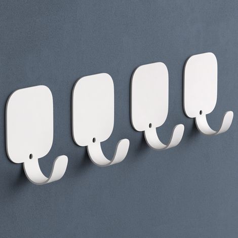 doporro Klebehaken extra stark aus Aluminium, Haken selbstklebend, Wandhaken ohne Bohren, Handtuchhaken für Bad und Küche, auch als Handtuchhalter ohne Bohren , 4 Stück, Weiß, Stalo-15 (1/5)