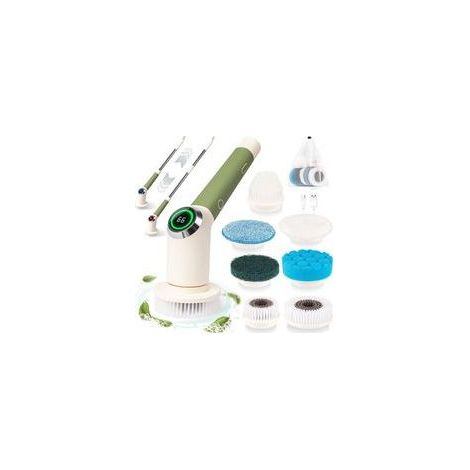 Brosse de Nettoyage Électrique Rotative sans Fil : Brosse Nettoyante Salle de Bain - Nettoyeur Plafond, Douche, Mur - Télescopique - 7 Brosses Interchangeables (1/4)