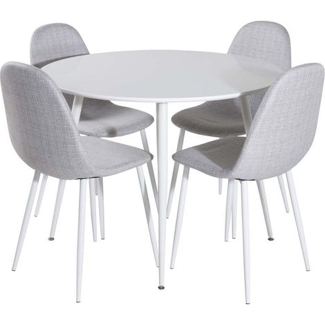 Plaza Essgruppe Tisch weiß und 4 Polar Stühle grau.