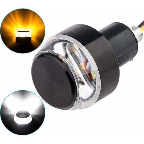 2 Stück LED-Motorradlenkerendleuchten, universelle Blinker, Lenkergriffe für Mountainbikes und Mopeds, weiß und gelb (1/5)