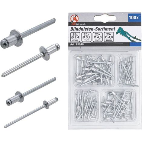 KRAFTMANN 75846 Sortiment Blindnieten Ø 2,4 - 4,8 mm 100 Stück - KRAFTMANN 75846 Sortiment Blindnieten Ø 2,4 - 4,8 mm 100 Stück (1/2)