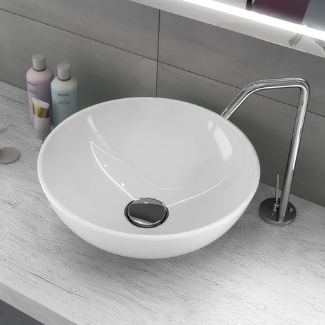 Lavabo da appoggio ceramica bianco tondo lavandino bagno 41,5x41,5x13,5 cm finitura- lucido - confezione 1 (1/3)
