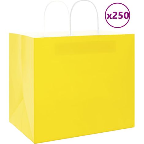 vidaXL Sacs en papier 250 pcs avec poignées jaune 32x22x28 cm