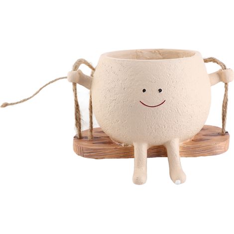 [Swing Face Planter] Pot de fleurs mural résine tête suspendue décoratif souriant pour succulentes intérieur extérieur (1/5)