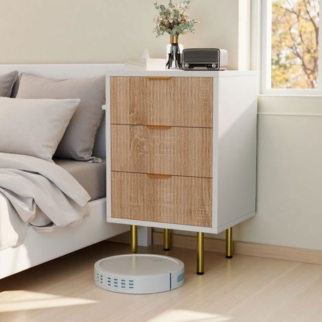 2er Set Nachttische mit 3 Schubladen, Beistelltisch, 40x40x65 cm, Moderner Couchtisch, Aufbewahrungsmöbel, für Schlafzimmer, Wohnzimmer