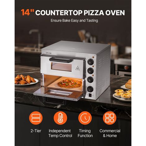 Four à Pizza Électrique de Comptoir 35,6 cm, Machine à Pizza d'Intérieur à 2 Niveaux, en Acier Inoxydable, avec Pierre et Poignée, Température Maximale de 350 °C, pour Cuisine Restaurant (1/5)