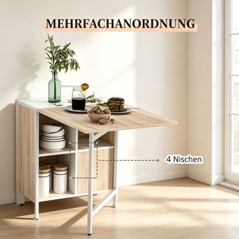 Table extensible moderne avec rangement intégré, table à manger pliante polyvalente, table escamotable avec espace de stockage (livrée seule) (1/5)