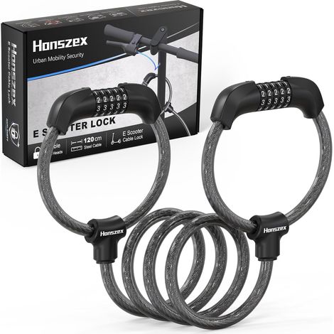 Cadenas Trotinette Electrique, Antivol Trotinette Electrique 120 cm x 12 mm, Antivol à Câble à Combinaison à 5 Chiffres, Antivol pour Scooter, Velo, Accessoires Trottinette