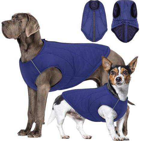 Dog Jacket - Nylon Winter Coat with Reflective Strips and Zip - Waterproof for Cold Weather Blue S (1/5)
