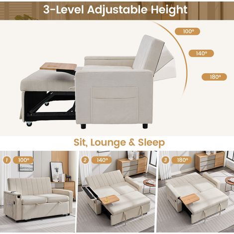 2-Sitzer-Schlafsofa 140 x 84,5 x 84 cm Chenille Beige, 3-in-1 – MEUBLIV (1/5)