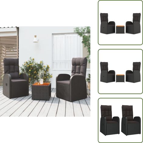 Rattan - vidaXL Set Mobili Giardino 3pz Nero Polyrattan e Legno Massello Acacia - Legno massello