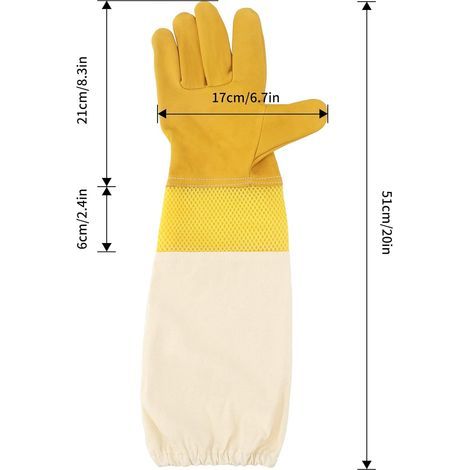 KINGLAKE Gants Apiculture Avec Manches Ventilées - 51 cm - Gants pour Homme et Femme, Jaune (1/4)