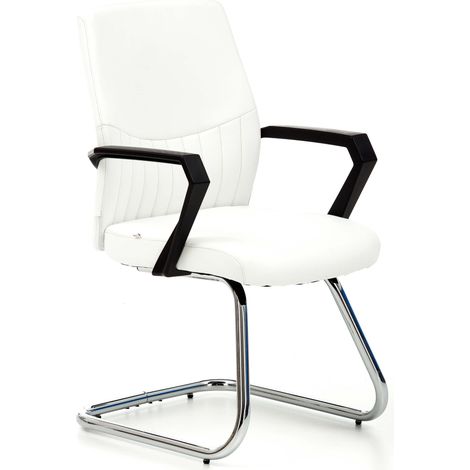Poltrona ufficio sedia attesa slitta fissa in ecopelle Sake bianca 58x56xH92 cm (1/4)