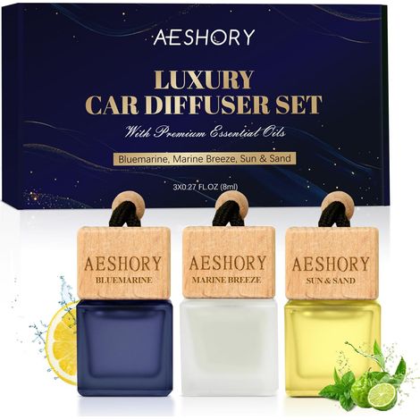 AESHORY Ocean Car Perfume Bottle 3 x 8 ml Hanging Car Fragrance Diffuser Car Air Fresheners Car Fragrance Ocean Ocean Breeze Sun & Sand (1/5)