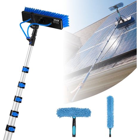 Kit Nettoyage pour Panneaux Solaires 10 m Brosse Télescopique Nettoyage à Passage Eau Perche Alliage Alu pour Panneaux Solaires sur Toit, avec Tête de Brosse Rotative 180°, Distributeur de Savon (1/5)