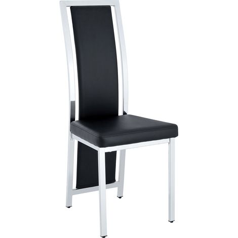 Lot de 4 Esszimmerstühle mit Silbernem Metallrahmen und Schwarzem PU, 109 cm (1/5)