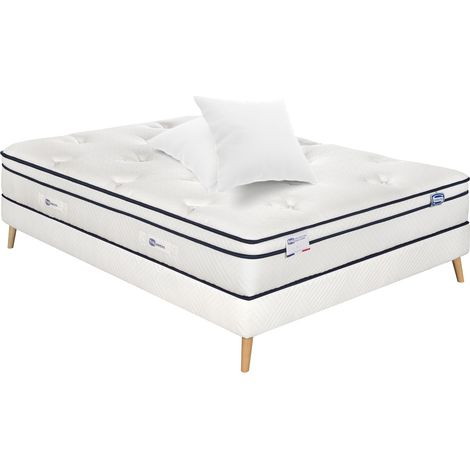 Ensemble INEGALE, matelas Hybride 140x190, ferme H27 + sommier + 2 oreillers (1/4)
