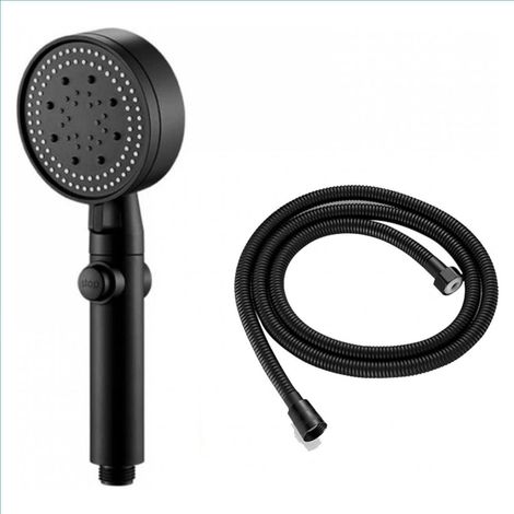 Cabezal de ducha de mano multifuncional de alta presión, 5 modos, interruptor de encendido/apagado, ahorro de agua, fácil instalación, acabado negro, para baño. (1/5)