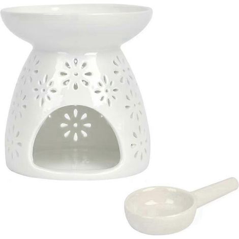 Brûleur à cire en céramique pour huiles essentielles, motif étoile, lampe à bougie en céramique ajourée. (1/5)