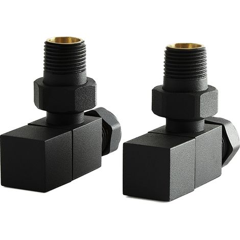 Hudson Reed – Robinet de radiateur d'angle carré noir – Lot de 2 – Raccord d'entrée 15 mm – Filetage standard 1/2' – Laiton massif (1/4)