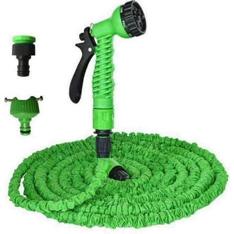 Ausziehbarer Gartenschlauch, 15 m, mit 8 Funktionen, Sprühdüse und zwei verschiedenen Anschlüssen