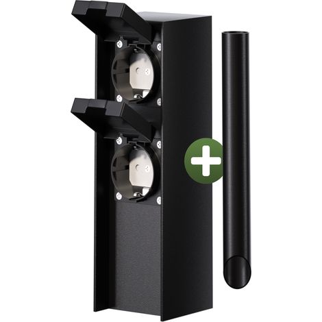 MONZANA® Gartensteckdose IP44 Metallspieß Garten Außensteckdose Steckdosensäule Mehrfachsteckdose Steckdosenverteiler Edelstahl Schwarz 2-fach Steckdose