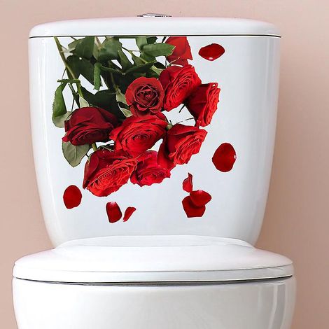 sticker De Sige De Toilette Romantique En Forme De Fleur De Rose, Sticker Mural De Dcoration Intrieure (1/5)