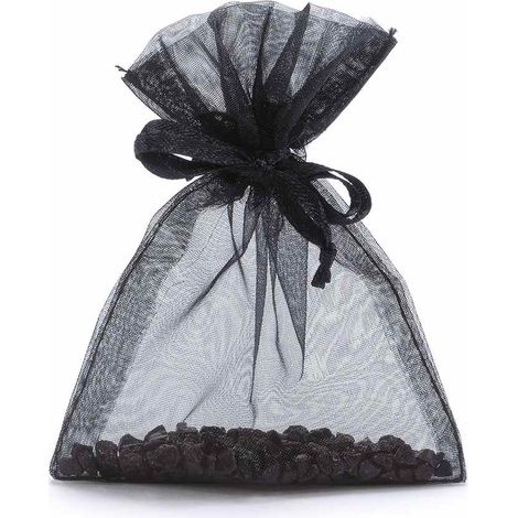 Sachet en organza noir à coulisse en satin, pratique et rapide pour emballer, lot de 100, 8 x H. 11 cm (au cordon 7,5)