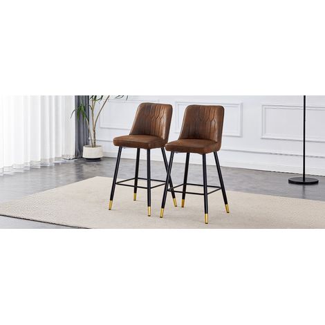 Lot de 2 tabourets de bar 100cm tissu tech marron pieds métal noir avec repose-pieds ergonomique design moderne pour cuisine (1/5)