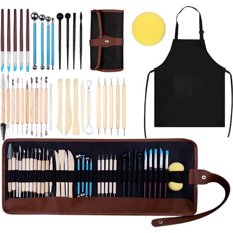Outils de modelage en argile céramique souple, kit de sculpture en polymère, 37 outils de poterie avec étui de transport pour débutants et professionnels (1/5)