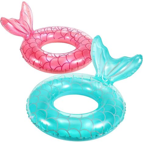 Lot de 2 bouées gonflables en forme de queue de sirène, en PVC, 70 cm, rose et bleue, pour enfants.-AquaForge (1/5)