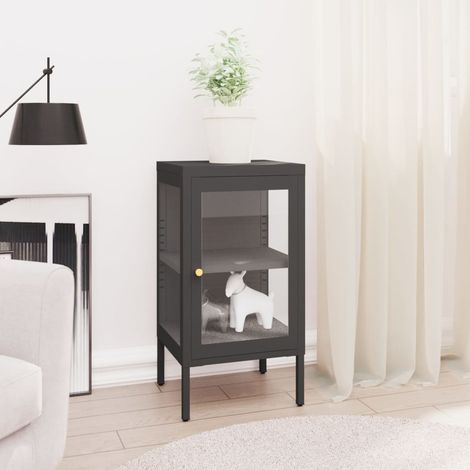 Buffet de rangement avec porte vitrée en acier anthracite 38 x 35 x 70 cm - PANGIVO (1/5)