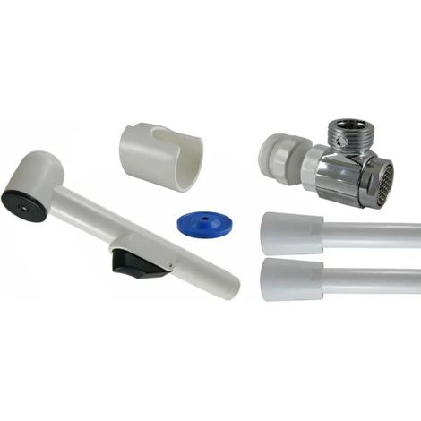 Set aus Handbrause, Schlauch und Strahlregler 6 Liter/Minute mit Halter, weiß