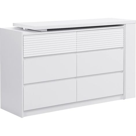 Vente-Unique – Commode coiffeuse 6 tiroirs push-to-open et 3 niches – Blanc – Finition mélaminée – Dimensions 200x80x40 cm (1/5)