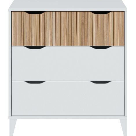 Angebot Kommode, 3 Schubladen, Weiß + Naturfarbenes Nachttischset