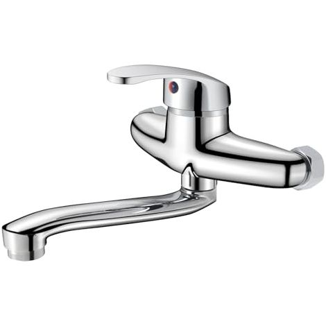 Grifo de cocina de pared, mezclador de agua fría y caliente, caño giratorio de 360°, cromado (20 cm)