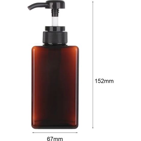 Flacon carré transparent (café - 450 ml) pour savon liquide, mousse fouettée, shampoing, lotion, gel douche, distributeur de savon. (1/5)