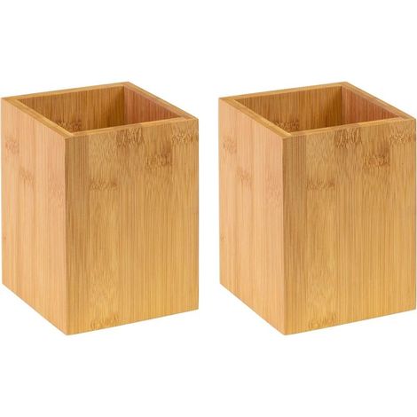 2X Porte-ustensiles/Organisateur de Cuisine, Carré, Dimensions: 8 x 8 x 10 cm, Bambou, Tapas + Friends, Brun, 698622E3 (1/4)