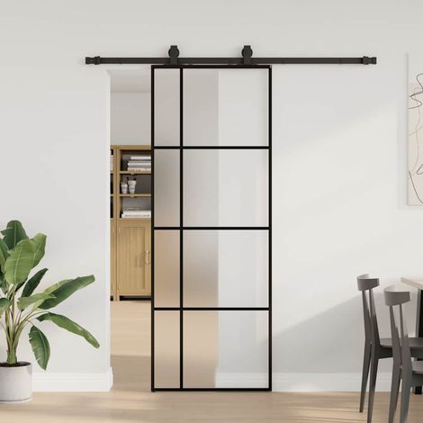 Schiebetür mit Beschlag Schwarz 76x205 cm ESG-Glas