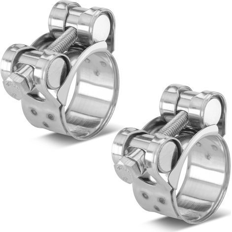 2 Collier De Serrage, Acier Inoxydable, Vis Hexagonale, Plage 26-28mm, Pour Tuyau (1/5)