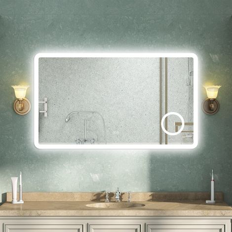 OCEAN Specchio da bagno 120x70cm con LED,Bluetooth,Lente d'ingrandimento,3 colori,Dimmerabile, Antiappannamento,Memoria,con presa rasoio,IP44, Vetro HD (1/5)
