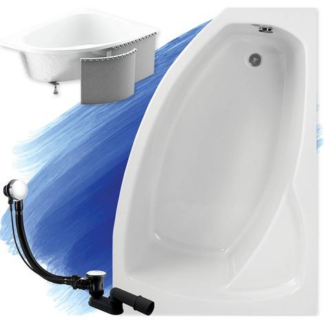 Baignoire Bain d'angle 140x90 Droite avec des panneaux en polystyrène, Siphon de bain et pieds (support) - Set 4en1 - Fabriqué en UE - BADLAND FRIDA