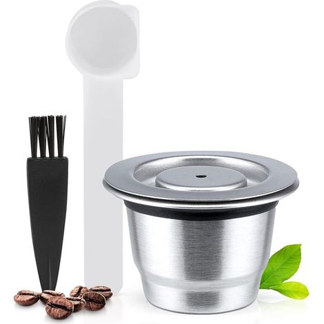 Cápsulas reutilizables de acero inoxidable, recargables, compatibles con máquinas Nespresso. (1/5)