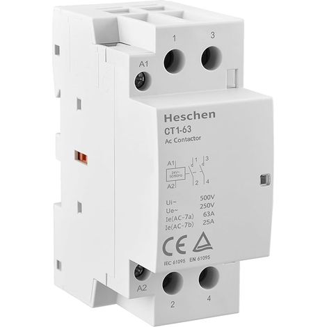 Contacteur ca domestique, CT1-63, Ie 63A 2 pôles deux normalement ouverts, AC 24V Tension de la bobine, 35mm Montage sur rail DIN