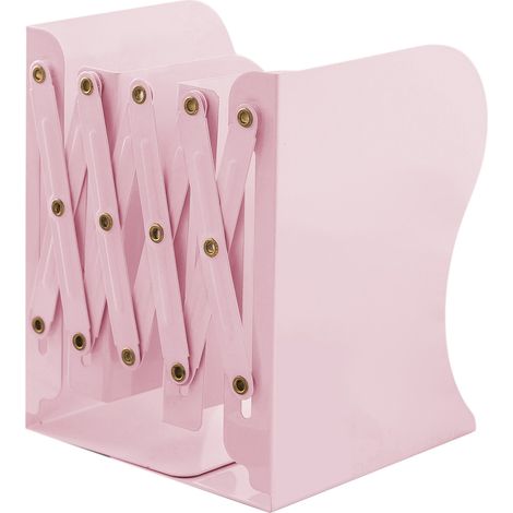 Lot de 2 serre-livres rétractables flexibles, grande taille sans autocollant, en métal rose, support de bureau pour étagère (1/5)